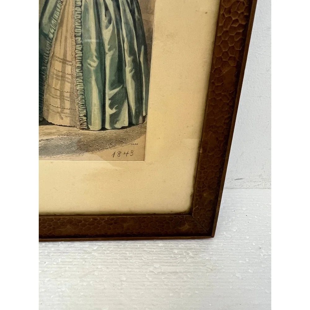 Vintage Wood Hammered Frame FITS 9x11 Victorian Fashion Plate Art Glass Decor